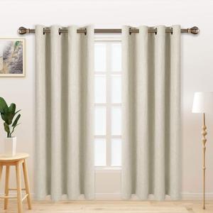 LORDTEX Linen Look Textured Blackout Curtains with Thermal Insulated Liner - Heavy Thick Grommet Window Drapes for Bedroom, 50 x 72 Inches, Ivory, Set of 2 Panels