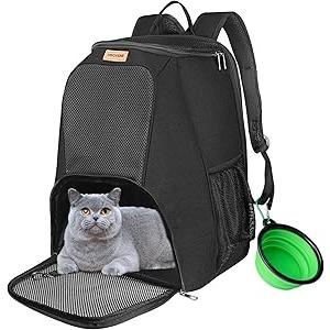 Pet Carrier Backpack for Large/Small Cats and Dogs, Puppies, Safety Features and Cushion Back Support for Travel, Hiking, Outdoor Use (Black)