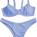 ZAFUL Underwire High Leg Ribbed Bikini Swimsuit Two Pieces Set, S, Lavender