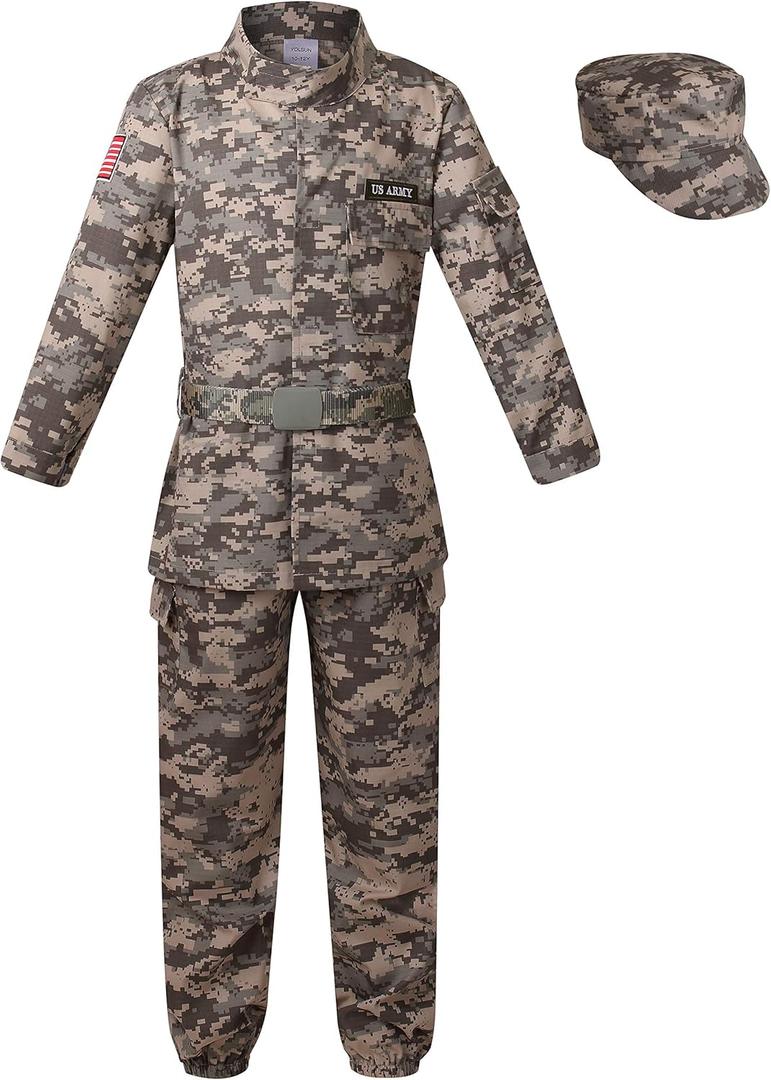 GRAJTCIN Kids Army Costume Long sleeve Halloween Party Military Soldier Dress Up Boys Costume  (XS (4-6Y)) GRAJTCIN Kids Army Costume Long sleeve Halloween Party Military Soldier Dress Up Boys Costume  (XS (4-6Y))