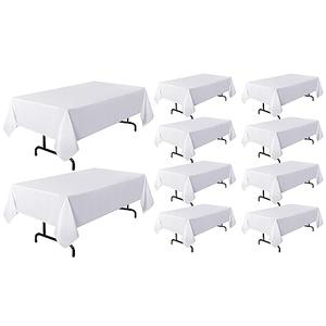 sancua 10 Pack White Tablecloth 60 x 102 Inch, Rectangle Table Cloth for 6 Feet Tables - Stain and Wrinkle Resistant Washable Polyester Table Cover for Dining Tables, Buffet Parties and Camping