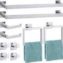 Gisafai 10 Pcs Bathroom Hardware Accessories Set 23.6 Inch Bath Towel Bar Kit Stainless Steel Bathroom Hardware Set Towel Racks Ring Hooks Paper Holder for Wall Mounted (Silver)