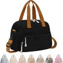 Corduroy Insulated Lunch Bag for Women Teen Girls, Portable Adult Lunch Box, Reusable Tote Cooler Bags, Lightweight Womens Lunch Bags with Front Pockets for Work School Picnic Travel, Black