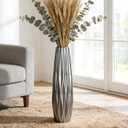 Silvery Ceramic Tall Floor Vase, 24 Inch Large Modern Flower Vases for Home Dcor, Wicker Big Floor Vases Decorations for Farmhouse, Living Room, Bedroom, Standing Plastic Vase Decorative Tall