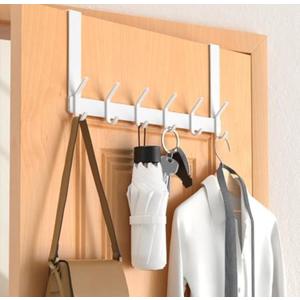 CHAUNCEY HOME Over The Door Hooks Hanger with Extended Arms, Perfectly Fits US Standard 1 3/8-inch Doors, Towel Rack Organizer Holder, Glossy White, J-Shaped