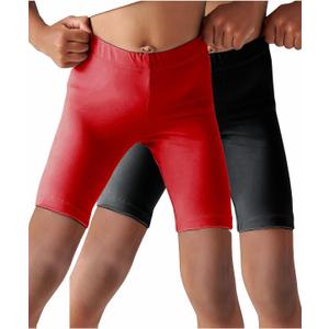 CharmWM Girls Bike Shorts Kids High Waisted Under Dress Dance Short Leggings 2 Pack, Black & Red, 7-8 Years