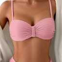 ZAFUL Women Push Up Bandeau Bikini Top Strapless Swimsuit Solid Twist Front Bathing Suits Tube Top (Large, 2-pink)