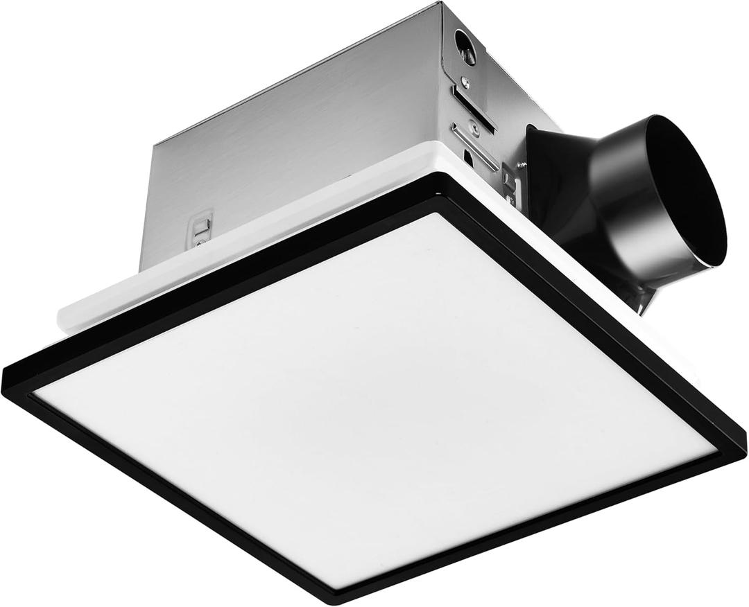 Tech Drive Modern Black Bathroom Exhaust Fan with Light, 110CFM, 1.2Sone, 1000lm Dimmable 3CCT LED Light, Energy Star Certified,Decorative Black Trim