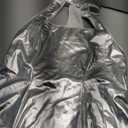 Vanessa Kensington Costume Silver Dress Women Metallic Dresses Halter Neck Sleeves Mini Dress for Halloween Party L