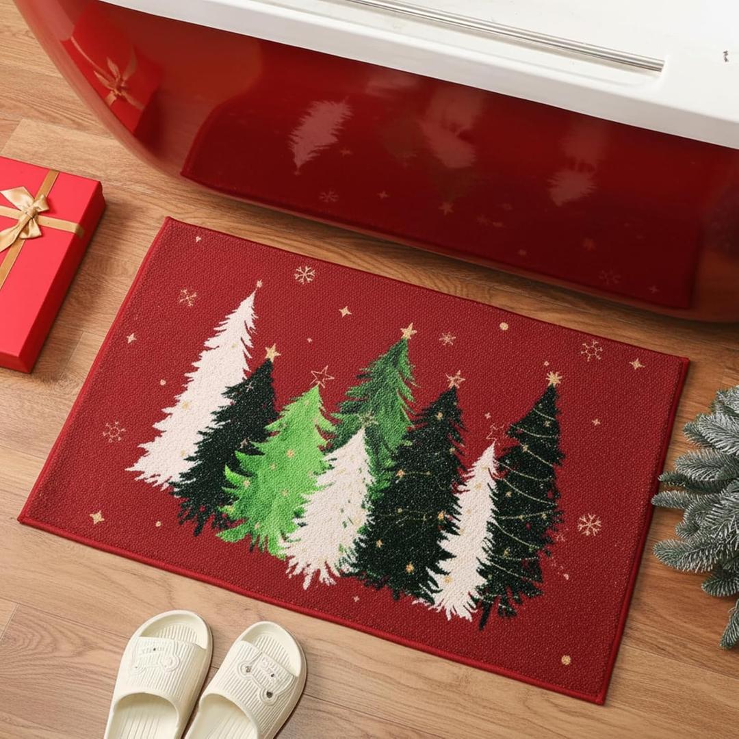 Drydiet Christmas Bath Rugs, Christmas Tree Area Rugs for Bathroom Kitchen Bedroom, Non-Slip Shaggy Washable Bath Mats, Luxury Absorbent Bathmats for Xmas Winter Holiday Home Decoration, 20x30 Inch