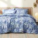 Bedsure Queen Comforter Set - 7 Pieces Floral Blue Soft Bedding Sets, Queen Bed in a Bag with Botanical Flowers Comforter, Sheets, Pillowcases & Shams