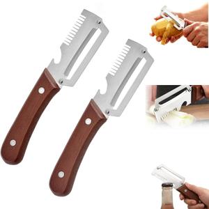 Premium Vegetable Peeler with Wooden Handle and Bottle Opener,Multi-Functional Vegetable Peeler for Kitchen, 3-In-1 Stainless Steel Kitchen Tool, for Fruit Veggie, Includes Bottle Opener (2PCS)