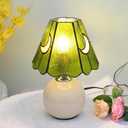 Tiffany Style Stained Glass Mushroom Table Lamp, Cute Small Bedside Night Light for Bedroom Living Room, Unique Aesthetic Home Decor Gift for Girls Women Birthday (Green)