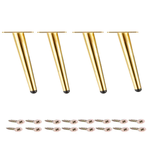 Osring 6 Inch Furniture Legs Gold Round Tapered Metal Table Leg, Slant Cabinet Furniture Feet Hardware for Coffee Table, 4 Pack