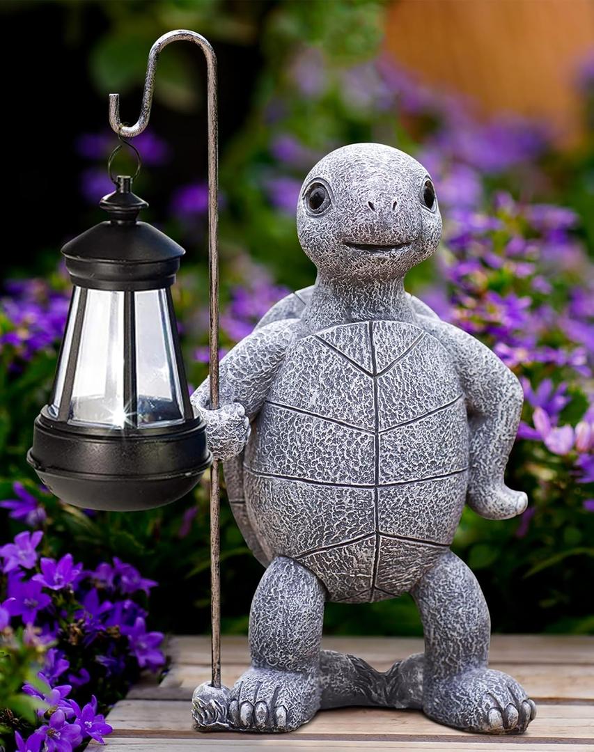 Garden Turtle Statue with Solar Lantern - Outdoor Garden Decor for Outside Yard Patio Balcony Lawn Decor - Unique Gardening Gifts for Mom Grandma (Copper)