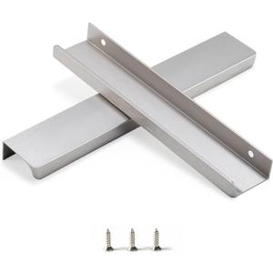 Satanga Edge Finger Tab Pull for cabinets Kitchen Concealed Drawer pulls Aluminum Flat Hidden Brushed Brass Mount Door Long Handle for Home Pack of 6 Modern 10" Hole Center Easy Installation