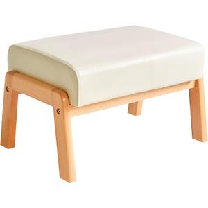 IBUYKE 10.2 H Small Foot Stool Ottoman, Rectangle PU Faux Leather Foot Rest with Padded Seat and Wood Legs, Modern Accent Ottoman Foot Rest for Living Room Bedroom Couch Office, White WBD013W
