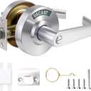 QonicFly Commercial Door Handle with Lock - Vacant Occupied Bathroom Lock | ANSI Grade 2 Stainless Steel | Quick Install | Reversible Handles for Public Bathrooms/Industrial/Office/Hospital (Silver)