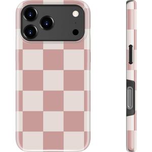DEENAKIN for iPhone 17 Pro Max Case - Wireless Charging Compatible - Dual-Layer Hard Shell & Silicone Cover - Protective Phone Case with Trendy Cute Designs for Women - Brown Checkered Pattern
