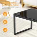 ONBRILL Rectangle Coffee Table with Tempered Glass Desktop, Galvanized Frame Outdoor Coffee Table with Adjustable Feet for Patio, Balcony, Deck, Living Room, Black