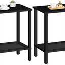 HOOBRO End Tables Set of 2, Small Side Tables with 2-Tier Storage Shelves, Nightstands with Faux Rattan Decoration, for Small Space, Living Room, Bedroom, Black BK91BZP201