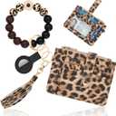 Wristlet Wallets for Women Cute Keychain Wallet with AirTag Holder RFID Small Credit Card Holder Boho Beaded Wallet Keychain WristletLeopard