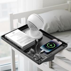 Bedside Shelf for Dorm Bunk Bed, Clip On Nightstand, Bed Side Table Tray Organizer, College Dorm Room Essentials for Girls/Guys, Bedside Tray with Cable Management for Dormitory, Back to School (Black)