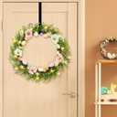 18 Inch Light up Easter Spring Wreath Artificial Flower Wreath with A Hook Colorful Eggs Berries Bow Knot for Front Door Easter Summer Farmhouse Wall Home Window Decor
