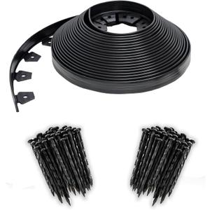 EasyFlex No-Dig Landscape Edging with BONUS Anchoring Spikes, 1.5 in. Tall Straight Top Plastic Garden Border, 100 Foot Kit, Black