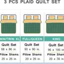 Plaid Ultra Lightweight Quilt Set Queen Size (90"x90") Blue Gray White Stripes Checkered Pattern Coverlet Bedding Sets Tartan Grid Reversible Bed Cover Sets for All Season Use,1 Quilt, 2 Pillow Shams