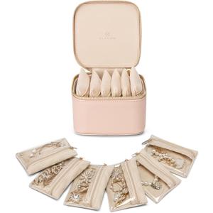 Vlando Jewelry Travel Case,Travel Jewelry Organizer with Clear Velvet Jewelry Bags 6Pcs Zipper Pouch for Women Gift Ideas for Birthday Wedding Graduation-Khaki