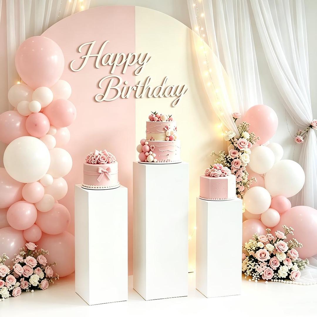 3PCS Metal White Display Pedestal Stand for Parties,Pillars for Wedding