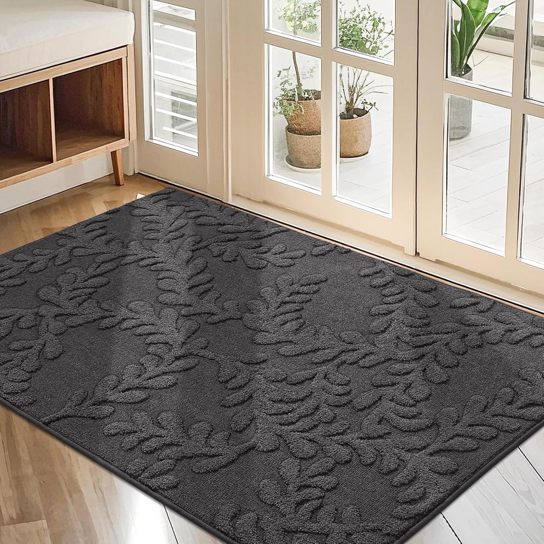 BEQHAUSE Door Mats 32x48, Dirt Trapper Doormats Indoor, Non-Slip Washable Entryway Rugs, Super Absorbent Welcome Mat for Front Door, Mud Shoes & Paws, Dark Grey
