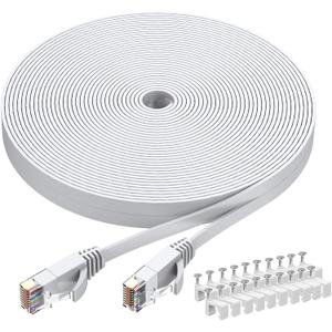 BUSOHE Cat6 Ethernet Cable 30 FT White, Cat-6 Flat RJ45 Computer Internet LAN Network Ethernet Patch Cable Cord - 30 Feet