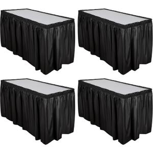 Breling 4 Pcs Plastic Table Skirt 29 Inches x 14 ft Disposable Table Skirt for Rectangle Tablecloth Wedding Shower Birthday Party Banquet(Black)