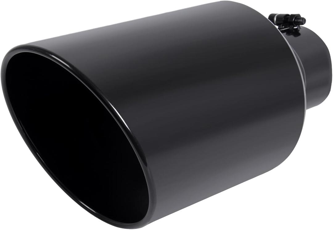 Stainless Steel 4 inch Inlet Diesel Exhaust Tip Tailpipe, 8" Outlet 15" Long 20 Rolled End Tip Angle Cut Bolt On Exhaust Tail Pipe 4"x8"x15" Painted Black Universal Car