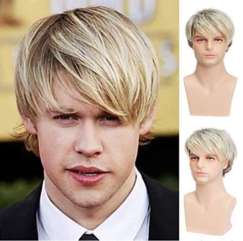 Kaneles Mens Blonde Wig Male Short Layered Cosplay Costume Party Natural Hair Wigs (Blonde)