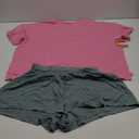 Hanes Women's Originals 2 Piece Lounge, Comfywear Supersoft Boxy T-Shirt & Sleep Shorts Loungewear Set, Green/Parrot Pink, Large, Small