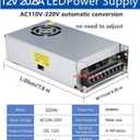 20A 250W 12V DC Power Supply, Universal Regulated Switching AC 110V/220V to DC Converter (SMPS) Transformer Driver Adapter for LED Strip Lights, CCTV Camera System, 3D Printer, Radio, Computer Project