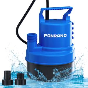 1/2 HP Submersible Water Pump 2900 GPH Portable Small Sump Pump For Pool Cover, Basements, Puddles, Gardens Ponds With 16.4 Ft Power Cord and Hose Adapters, Blue