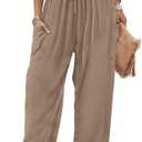 Sampeel Wide Leg Pants for Women Barrel Flowy Palazzo Elastic Waist Trousers with Pockets Summer Beach Vacation Outfits, Size S