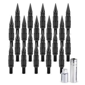 muge racing M14x1.5 Wheel Bolts 20 PCS, Conical Seat Lug Bolt with Aluminum Pointed Cap, Anti-Theft, Compatible for Buick, BMW, Mercedes-Benz, Audi, Volkswagen and More, 2 Socket Included, Black