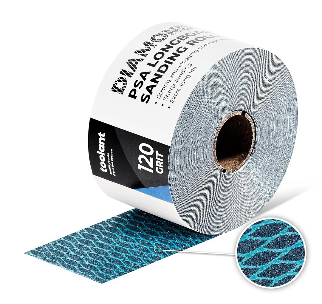 toolant Diamond Shape 120 Grit Sandpaper Roll, 2-3/4" Wide 10 Yard Longboard Self Adhesive PSA Stickyback Sand Paper for Woodworking, Metal, Plastic, Automotive, Sanding Blocks