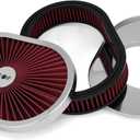 12"x2" High Flow Oval Air Cleaner Filter Assembly Compatible with GMC Chevy Ford Chrysler Dodge V8, for Carburetor 5-1/8" Carb Neck, Flow-Thru Lid, Washable and Reusable, Red Chrome