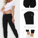 MoFiz Women's Lightweight Hiking Cargo Pants Outdoor Quick Dry Casual Travel Sweatpants Joggers Elastic Waist Button Pockets (Black, M)