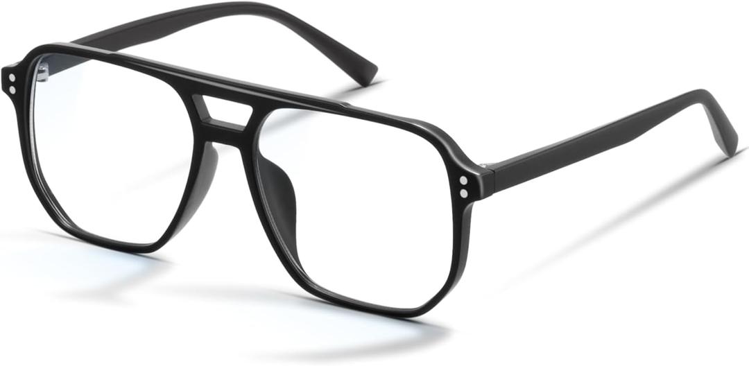 livho Vintage Aviator Blue Light Blocking Glasses, Fashion Oversized Frames for Eye Strain Relief, Unisex Design (*Black Briliant)