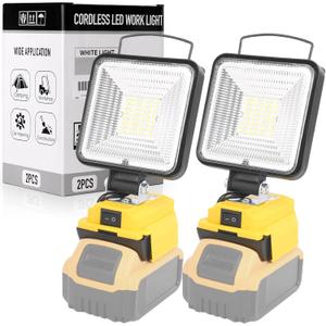 Work Light for Dewalt Battery, 20V Flashlight for Dewalt 20V Light, FOSFIS 60W 6000LM Portable LED Work Light with USB and Type-C Charger Port for Camping Emergency Job Site Lighting 2Pcs