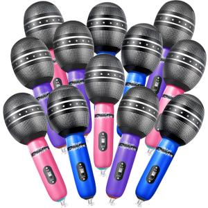 Zhanmai 12 Pieces Inflatable Microphones for Kpop Birthday Party Blow up Fake Microphone Prop Toy for Rock Star Musical Singer Concert Karaoke 80s 90s Movie Party Supplies (Vibrant Color)