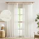 FMFUNCTEX Linen Sheer Pinch Pleated Curtains for Living Room, Linen Flax Beige 96 Inches Long Sheer Curtain Panels for Bedroom, Natural Back Tab Window Drapes for Farmhouse, Rod Pocket 2 Panels (52"W x 96"L (Pack of 2))