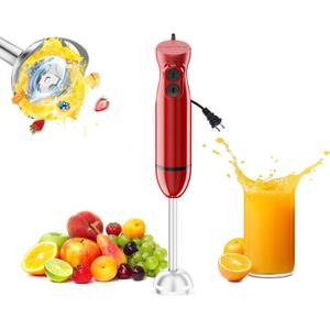 BonsenKitchen Hand Blender, Immersion Blender with 2 Mixing Speed, Portable Electric Handheld Stick Mixer with Stainless Steel Blades for Soup, Smoothie, Puree, Baby Food, Red